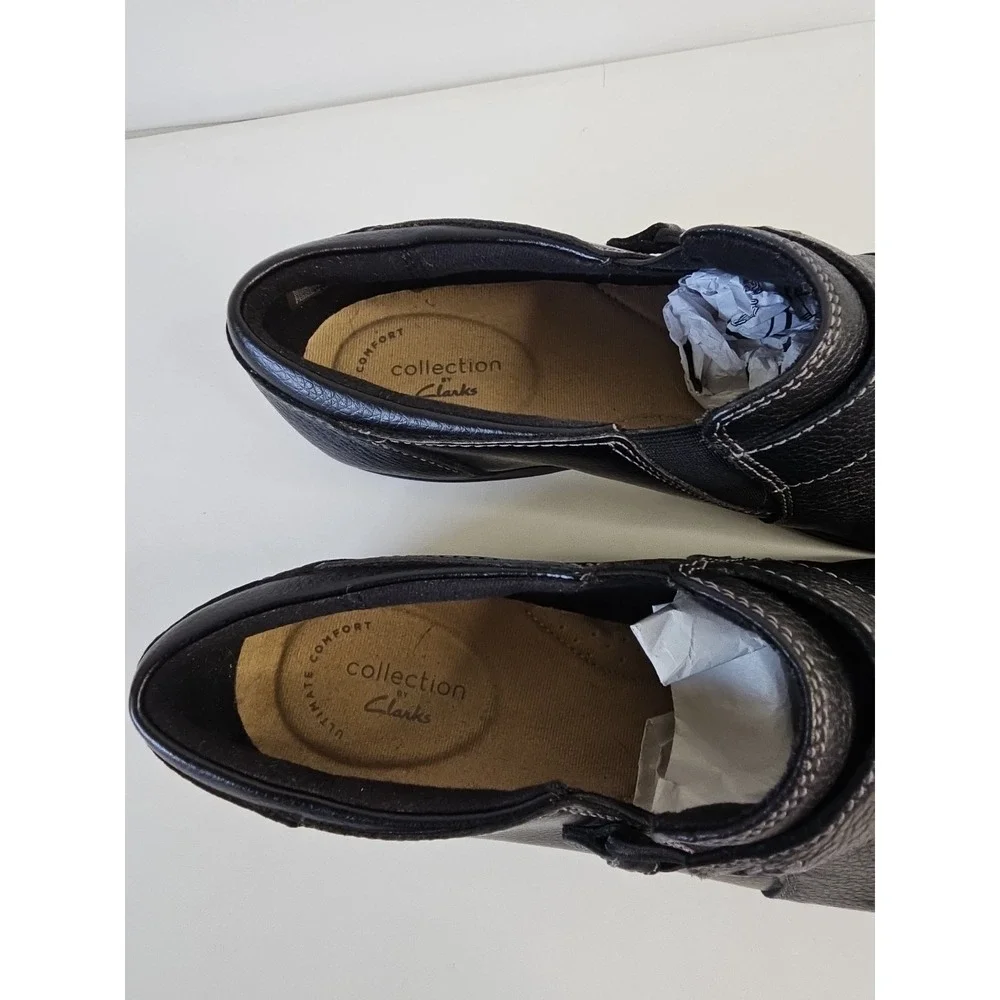 Clarks Collection CHEYN ONYX Black Leather Slip‎ Onn Loafer Flat SHOE Size 7.5 M
